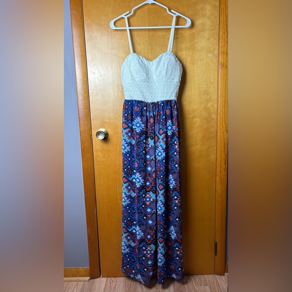 Lily Rose Dresses & Skirts - Lily Rose Lace Bodice Maxi Dress Boho Aztec Print Sleeveless L